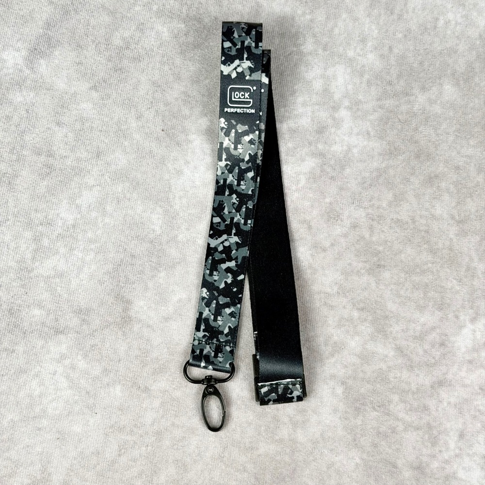 Glock Perfection Lanyard Grey Black Camo Silhouette Neck Strap Key Chain Clip